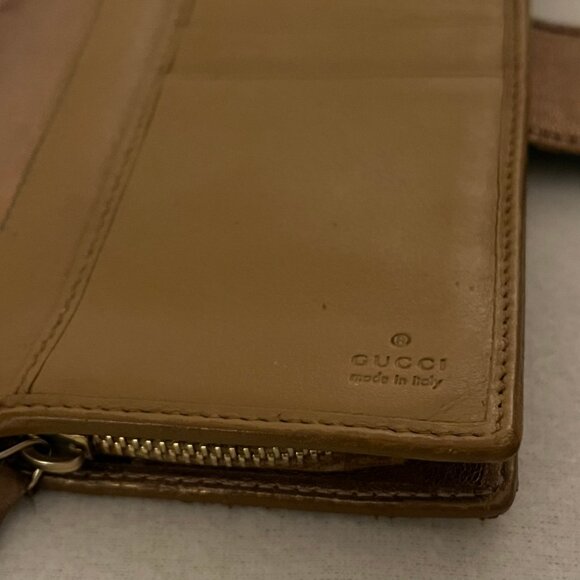 Authentic Gucci GG leather Long Wallet Snap Zip Closures Brown Green Red Accent - Picture 6 of 10